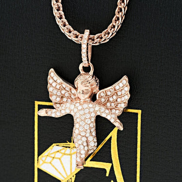 Rose 14K Rose Gold Diamond Angel Pendant 1.00 Ctw